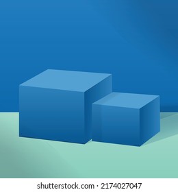 Blue studio background with podium Free Vector