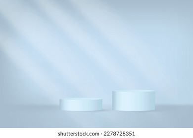Blue Studio Background With Podium Stage And Sunlight. Vector Illustration