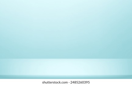 Blue Studio background. Space for selling products on the website. Blue Background Empty Room Studio with table. Business backdrop. Empty room with light effect. Vector illustration.