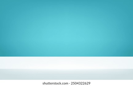 Fondo de Blue Studio. Espacio para la venta de productos en el Sitio web. Azul y blanco Fondo Habitación vacía Estudio con mesa. Ilustración vectorial.