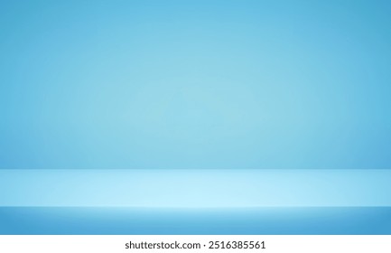 Fundo de estúdio azul. Espaço para a venda de produtos no site. Estúdio de quarto vazio de fundo azul com tabela. Ilustração vetorial.