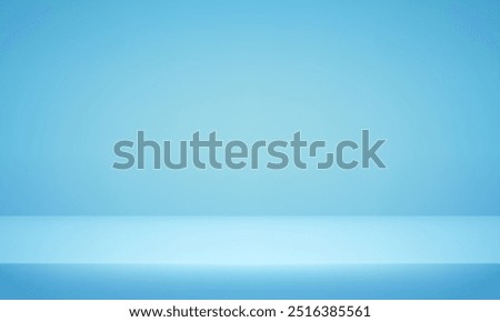 Blue studio background. Space for selling products on the website. Blue Background Empty Room Studio with table. Vector illustration.