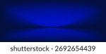 Blue studio gradient background. Abstract empty room backdrop. 3d vector cool light texture. Luxury neon lights limbo bg. Dark festive color bg. Modern photo studio spotlight glow podium gradation