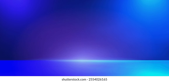 Blue studio room background. Blue gradient neon light. Wall for product and design. Interior studio room