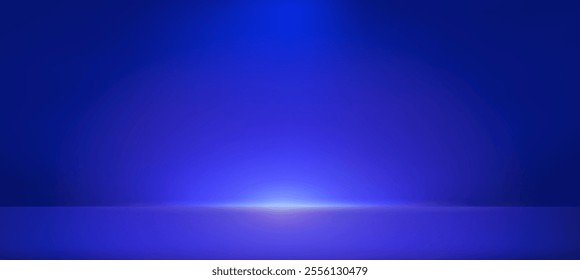 Blue studio room background. Blue gradient neon light. Wall for product and design. Interior studio room