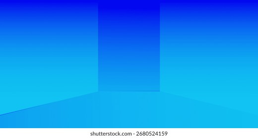 Blue studio room background. Blue gradient neon light. Wall for product and design. Interior studio room