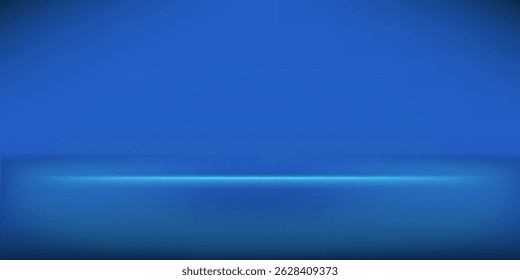 Blue studio room. Limbo light background. Abstract 3d backdrop for product presentation. Minimal wall scene. Showcase, promotion display. Vector stage mockup illustration