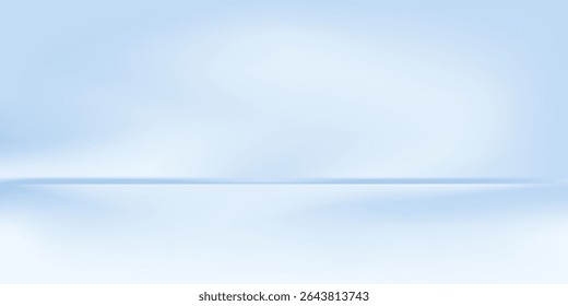 Blue studio room. Limbo light background. Abstract 3d backdrop for product presentation. Minimal wall scene. Showcase, promotion display. Vector stage mockup illustration