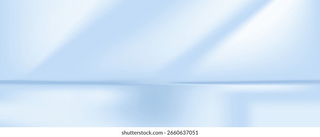Habitación de estudio azul. Limbo de fondo claro. Abstractas telón de fondo 3D para la presentación del producto. Escena de pared mínima. Escaparate, exhibición de la promoción. Ilustración de maqueta de etapa de Vector