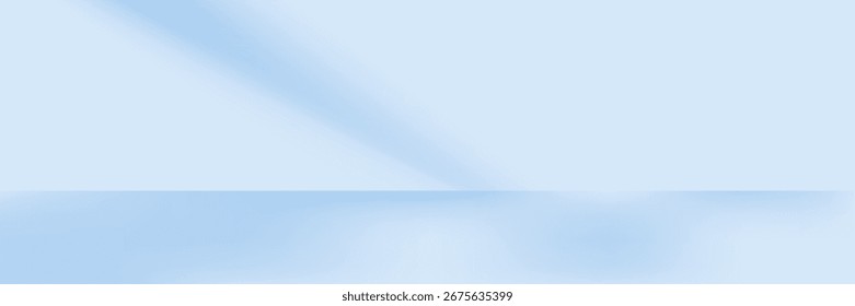 Blaues Studiozimmer. Heller Limbo-Hintergrund. Abstrakter 3D-Hintergrund für Produktpräsentation. Minimale Wandszene. Schaukasten, Promotion-Anzeige. Vektorgrafik 