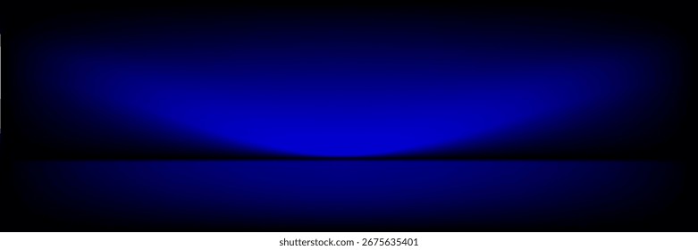 Blaues Studiozimmer. Heller Limbo-Hintergrund. Abstrakter 3D-Hintergrund für Produktpräsentation. Minimale Wandszene. Schaukasten, Promotion-Anzeige. Vektorgrafik 