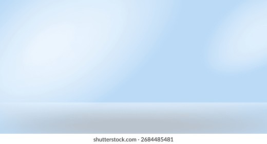 Quarto de estúdio azul. Fundo de luz limbo. Fundo 3d abstrato para a apresentação do produto. Mínima cena de parede. Mostrador, exibição de promoção moderna