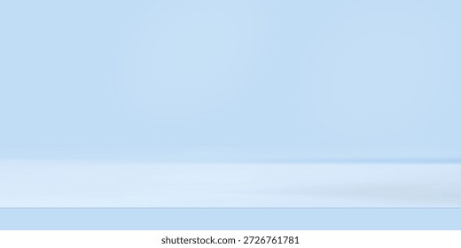 Quarto de estúdio azul. Fundo de luz limbo. Fundo 3d abstrato para a apresentação do produto. Mínima cena de parede. Exibição, exibição de promoção
