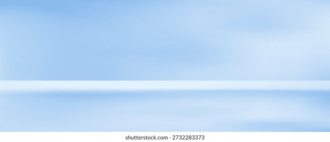 Quarto de estúdio azul. Fundo de luz limbo. Fundo 3d abstrato para a apresentação do produto. Mínima cena de parede. Exibição de apresentação, promoção. Ilustração de maquete de estágio de vetor