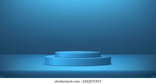 Blue studio room, podium background. Space for selling products on the website. Template mock up for display of product. Business backdrop. Vector illustration.