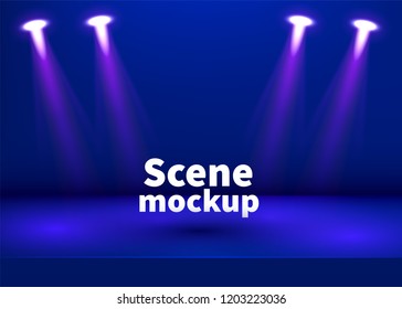 Blue studio table room. Product display with copy space. Web banner background. Vector illustration