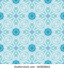 blue style floral illustration. complex geometric pattern of interwoven lines and shapes. seamless texture. for interior design, wallpaper, printing and textiles