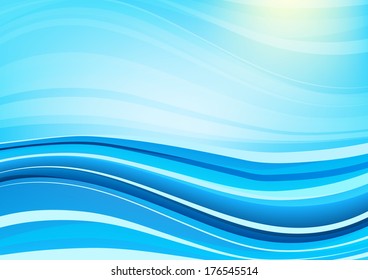 Blue style modern sea vector background with abstract waves