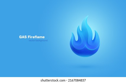 Blue stylised 3d Gas Fire Flame on light background vector illustration. Extraction of natural resources industry banner template