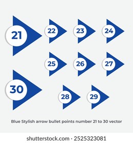 Blue Stylish arrow bullet points number 21 to 30