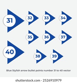 Blue Stylish arrow bullet points number 31 to 40