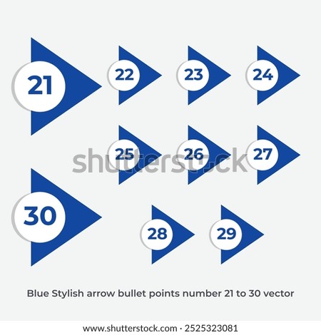 Blue Stylish arrow bullet points number 21 to 30