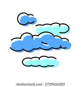 Iconos estilizados azules de la nube de la historieta en el fondo blanco, Clima simple del estilo del doodle y Elementos de la interfaz de usuario para los App, Web, previsiones, diseño, infografía, símbolos planos mínimos del Vector
