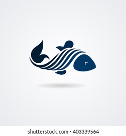 Blue stylized fish isolated on white background. Vector illustration