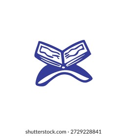 Un icono estilizado azul de un libro sagrado abierto que descansa en un soporte tradicional contra un fondo blanco limpio.