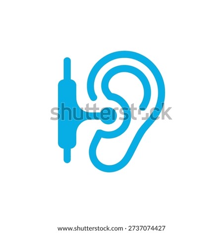 A blue, stylized icon representing audio input or output via a headphone jack and ear.
