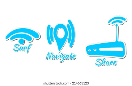 Blue stylized internet icons