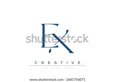 Blue stylized letters EX combined in a modern design on a clean white background, evoking professionalism and creativity. Ideal for branding, business identity, and corporate representation concepts.