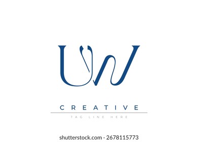 Letras estilizadas azules UW combinadas en un diseño moderno sobre un fondo blanco limpio, evocando profesionalismo y creatividad. Ideal para los conceptos de marca, identidad empresarial y representación corporativa.