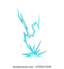 Relámpago estilizado azul que golpea una superficie, creando un efecto de impacto dinámico con chispas radiantes y energía visual, conveniente para el elemento de Diseño gráfico o el activo del juego