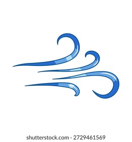 Linhas azuis estilizadas representando o vento ou o movimento do ar, ilustrando conceitos de clima, temperatura e processos ambientais contra um fundo branco limpo