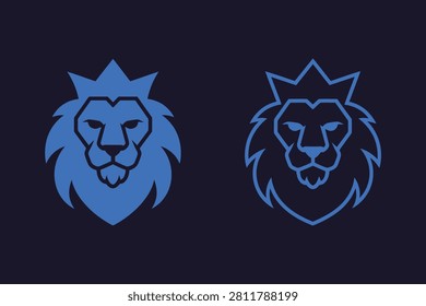 Blue stylized lion heads facing opposite directions with crowns