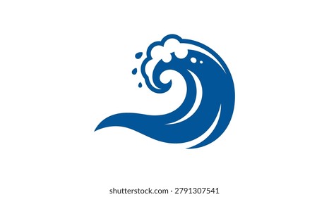 Blue stylized ocean wave with foam curling at the crest