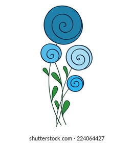 blue stylized round  flowers vector illustration for greeting card