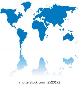 Blue stylized world map with reflection