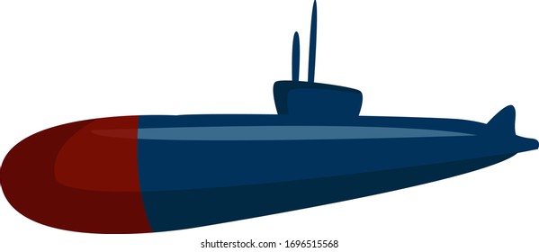 Submarino azul, ilustración, vector sobre fondo blanco