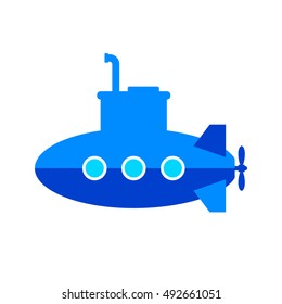 Blue submarine vector icon on white background   