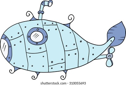 blue submarine vector illustration
