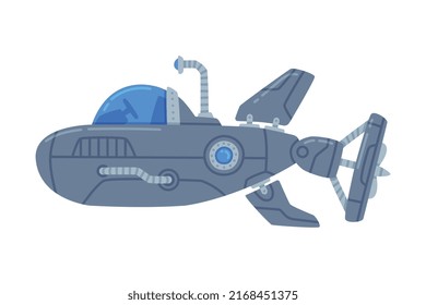 Blue Submarine Watercraft Swimming Underwater Vector Illustration