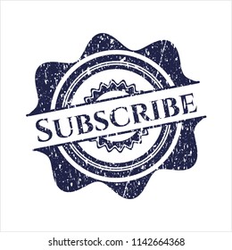  Blue Subscribe distressed rubber stamp with grunge texture