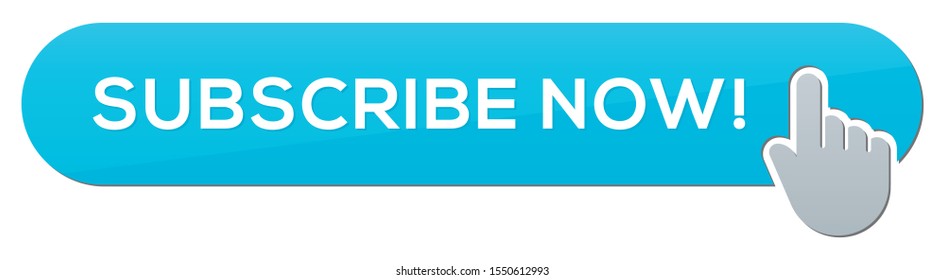Blue Subscribe Now Button with Gray Hand Cursor, Vector Image	
