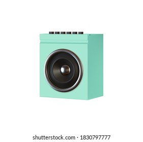 Blue subwoofer, audio and music. Modern stylish music column receiver. Retro old Realistic 3d object. speaker isolated on white background. vector illustration