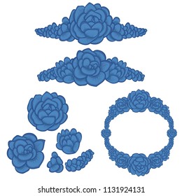 Blue succulents. Hand drawn vector illustration - Succulent elements design elements, arranged in different shapes. Suitable for logo design, stationery, wedding cards...