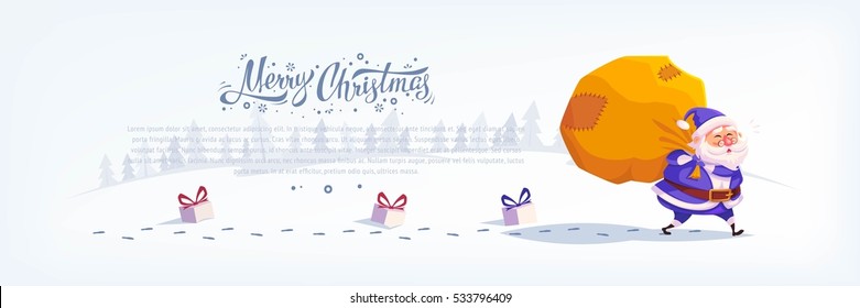 Blue suit Santa Claus Merry Christmas vector cartoon illustration