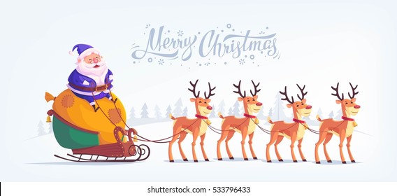 Blue suit Santa Claus Merry Christmas vector cartoon illustration