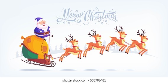 Blue suit Santa Claus Merry Christmas vector cartoon illustration